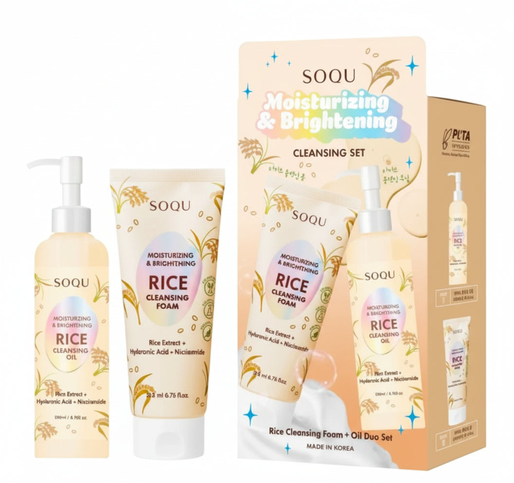 SOQU MOISTURIZING & BRIGHTENING CLEANSING SET + RICE FOAM CLEANSER + R ...