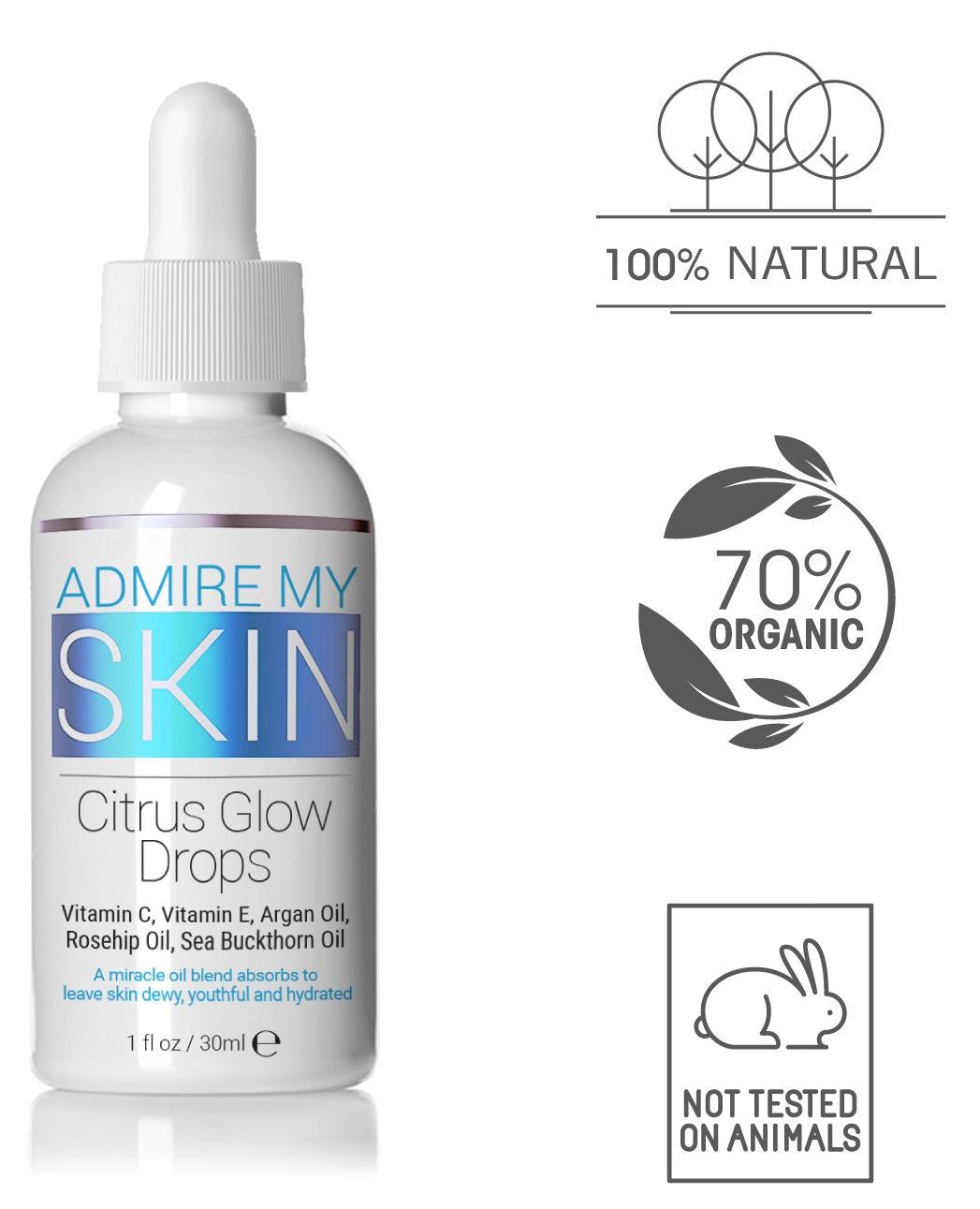 Admire My Skin Citrus Glow Drops - Vitamin C Oil, Improves fine lines, wrinkles, and hyperpigmentation, 
Restores dry dull skin to a healthy glow