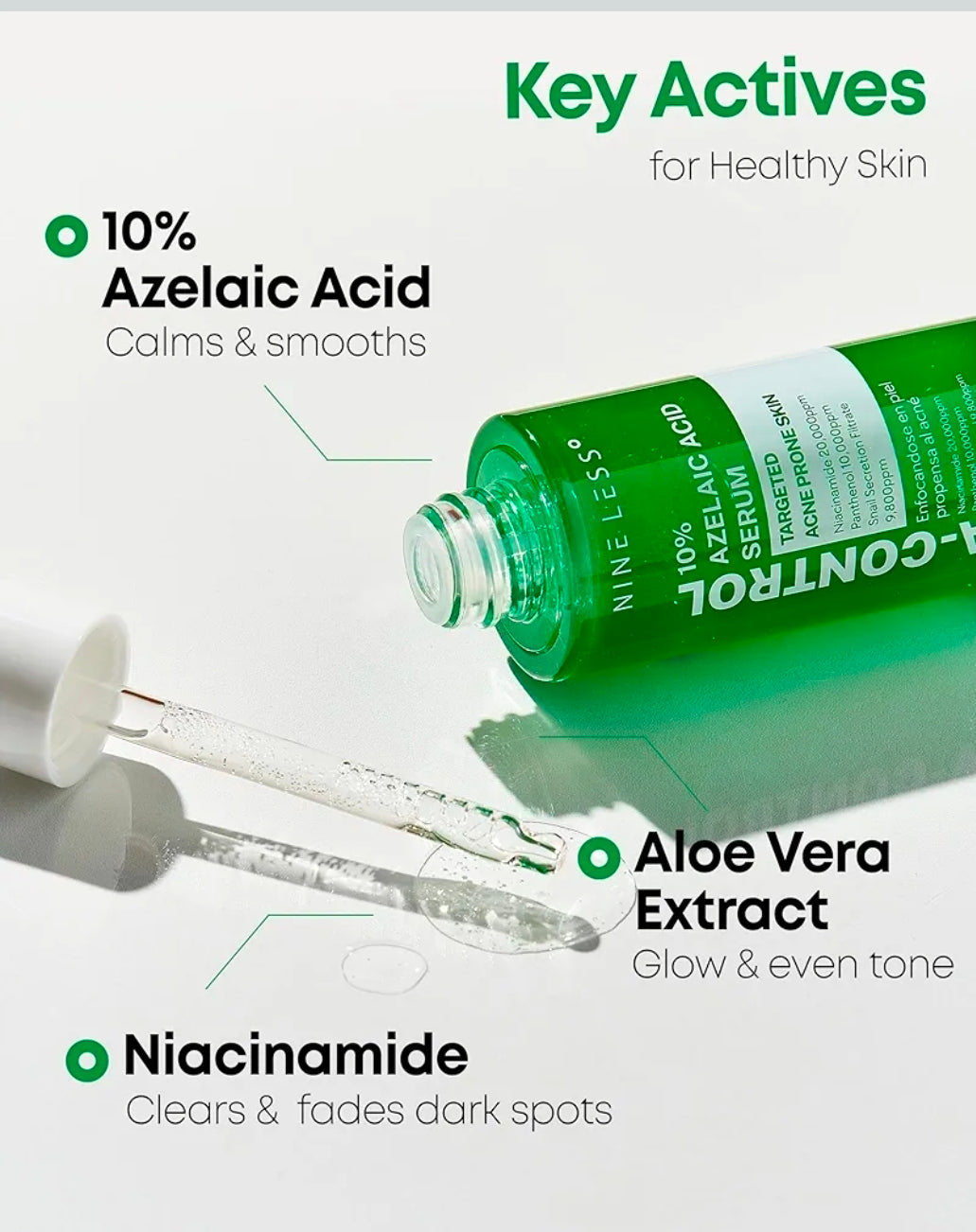 Nineless 10% Azelaic Acid Serum - With Niacinamide & Snail Mucin - Redness Relief & Dark Spot Corrector for Face - Facial Serum for Acne-Prone, Oil Control & Pore Care