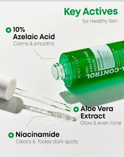 Nineless 10% Azelaic Acid Serum - With Niacinamide & Snail Mucin - Redness Relief & Dark Spot Corrector for Face - Facial Serum for Acne-Prone, Oil Control & Pore Care