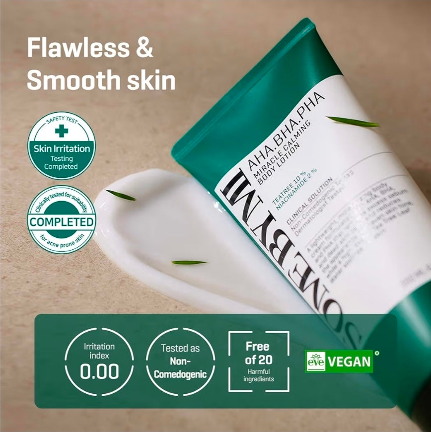 SOME BY MI AHA BHA PHA Miracle Calming Body Lotion – Korean Exfoliating Salicylic Acid Body Moisturizer for Dry Skin – Daily Hydration & Soothing Care with Centella