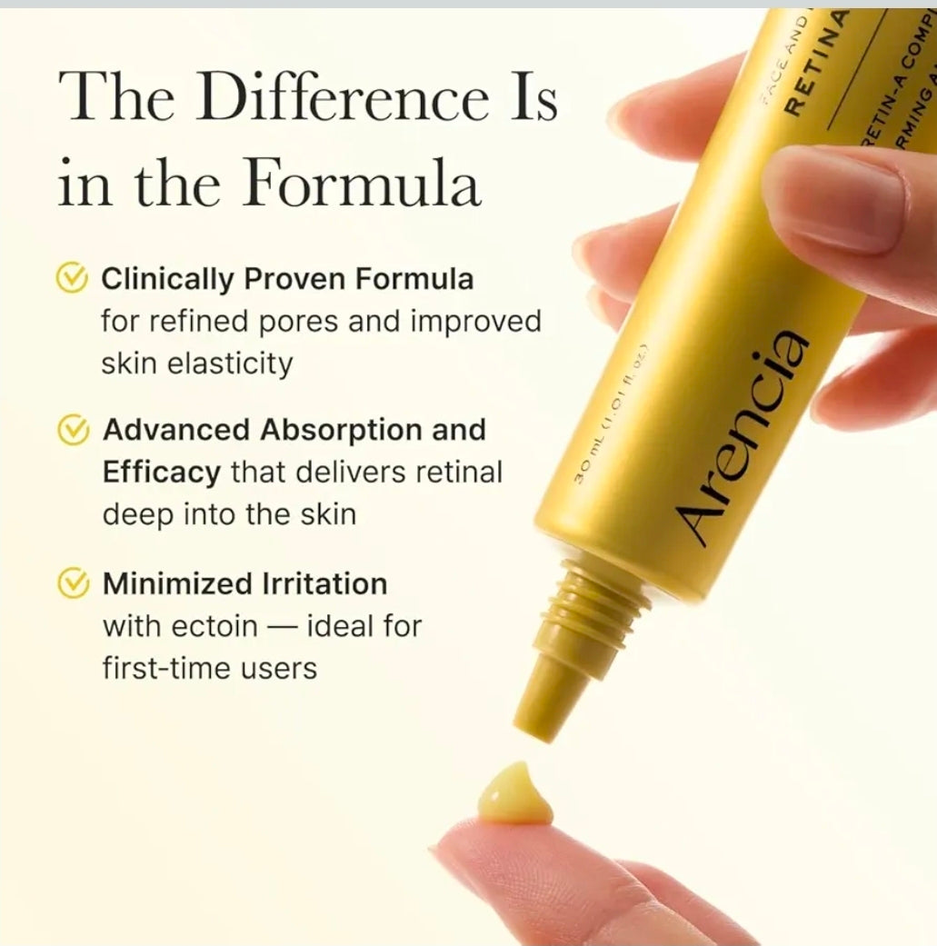 Arencia Retinal Booster Shot Serum - Firming Advanced Night Serum with Caffeine and Ectoin for Mature Skin, Pore Minimizing, Fine Lines & Wrinkles