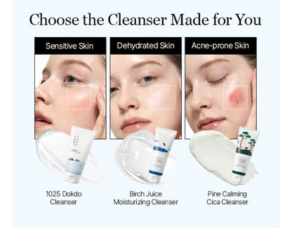 ROUND LAB 1025 Dokdo Cleanser - Low pH Facial Cleanser for Sensitive Skin, Rich Soft Bubbles for Deep Cleansing and Makeup Removal, Hydrating Face Wash with Deep Sea Water, Korean Skin Care