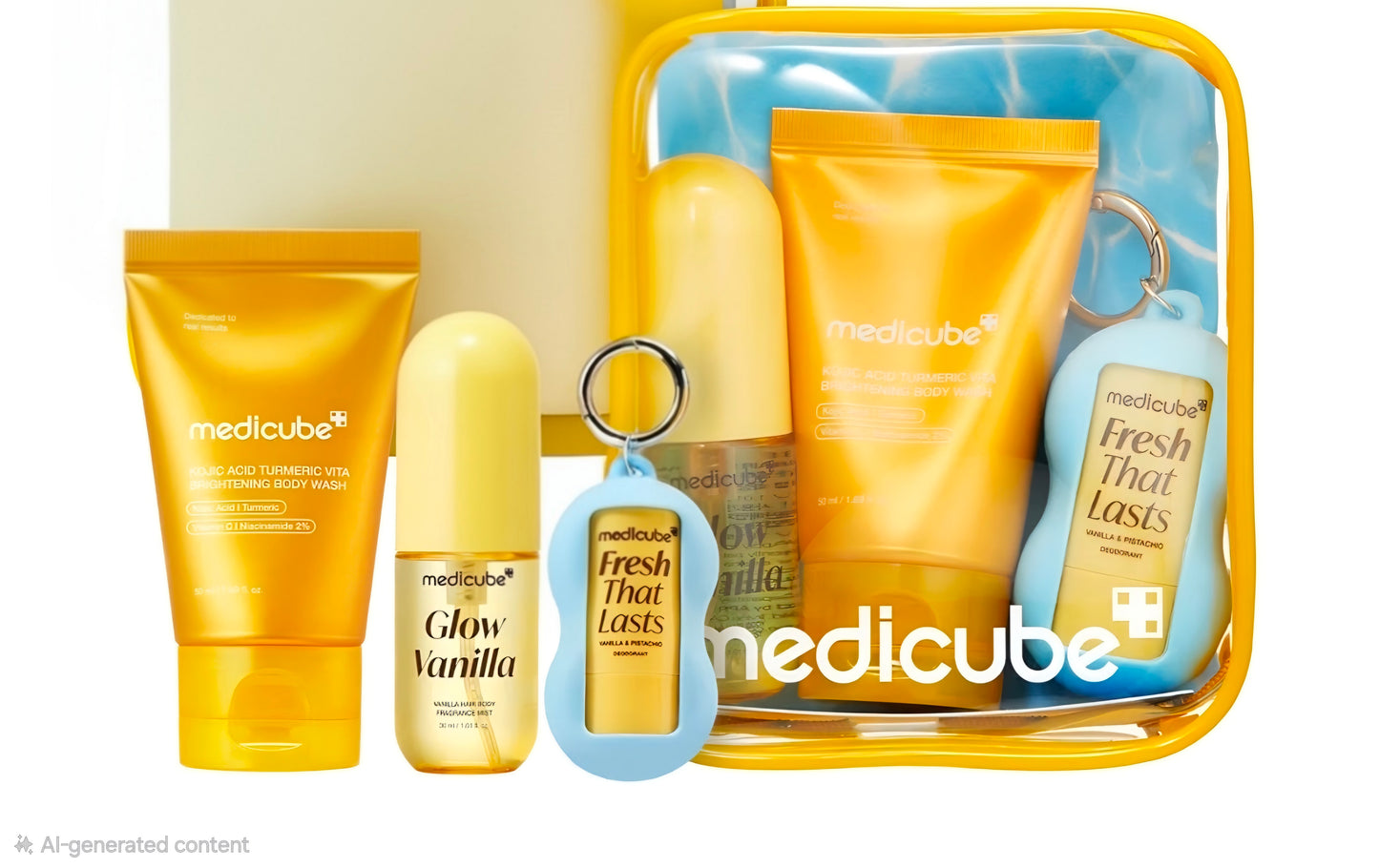 medicube Fresh Glow Body Kit - Mini body wash, deodorant and hair & body fragrance mist for fresh glow body. Kojic Acid for Brightening