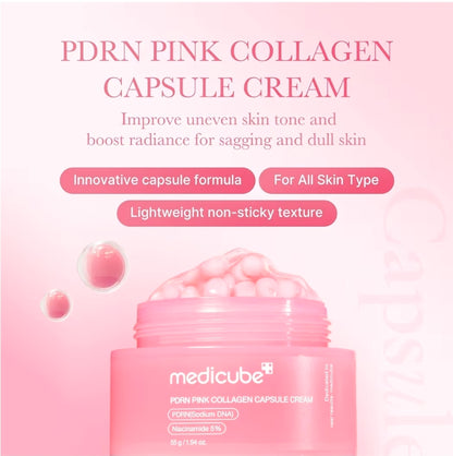 medicube Salmon DNA PDRN Pink Collagen Capsule Cream, Face Moisturizer | Lightweight Moisturizing Cream | PDRN, Niacinamide for Uneven Skin Tone, Glow hydration