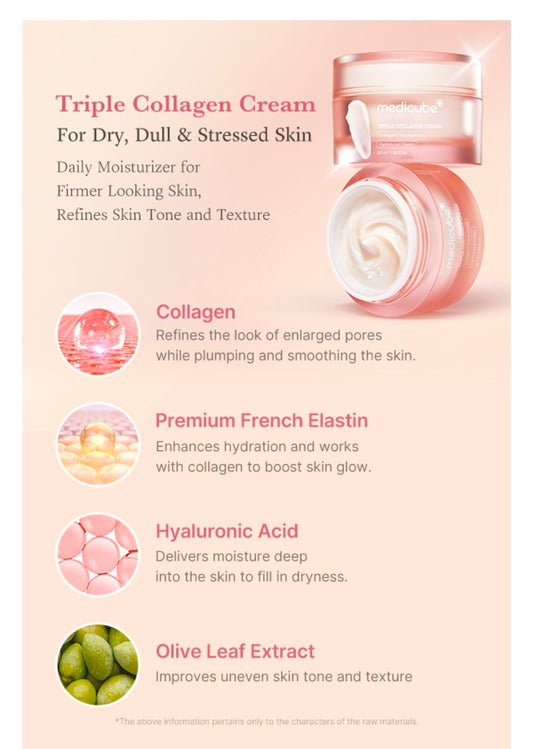 Medicube Triple Collagen Cream - Hydrating & Firming Moisturizer with Hyaluronic Acid, Premium Elastin, Shea Butter - Wrinkle Care & Boosts Elasticity