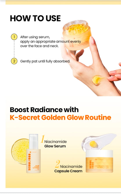 K-SECRET SEOUL 1988 Niacinamide Capsule Cream – Hydrating Face Moisturizer with 5% Niacinamide and Yuja, Vitamin C Capsule Cream for Dark Spots, Uneven Skin Tone