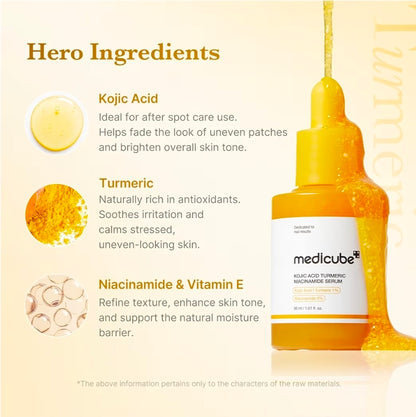 medicube Kojic Acid Turmeric Niacinamide Serum - Clarifying & Balancing Capsule Serum for Troubled Skin, Soothing & Brightening Facial Glow, Niacinamide & Glow Capsules for Hydration and Barrier Support