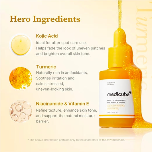 medicube Kojic Acid Turmeric Niacinamide Serum - Clarifying & Balancing Capsule Serum for Troubled Skin, Soothing & Brightening Facial Glow, Niacinamide & Glow Capsules for Hydration and Barrier Support