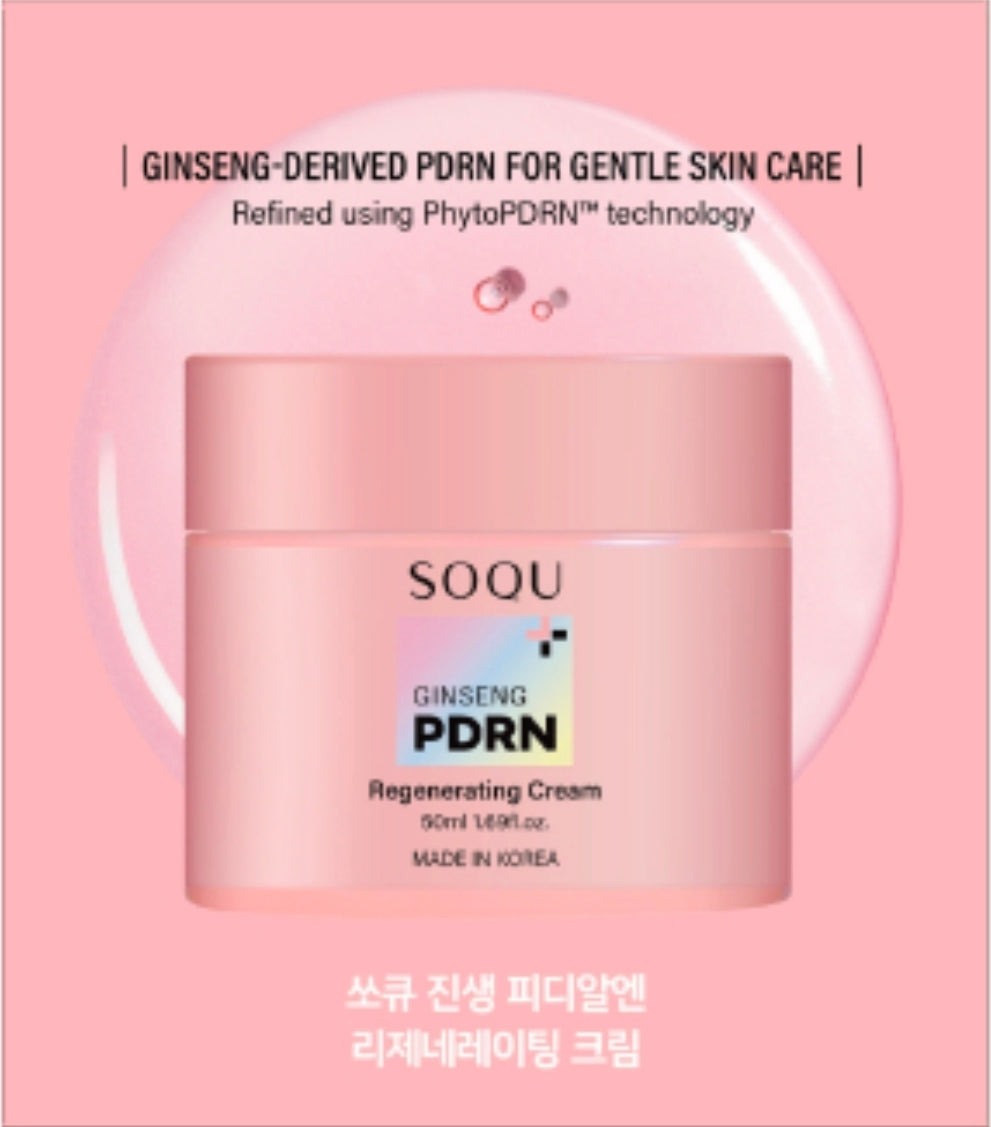 SOQU Ginseng PDRN Regenerating Cream - Refined with PhytoPDRN technology, delivers regenerative benefits and antioxidant support
