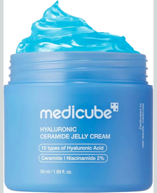 medicube Hyaluronic Ceramide Jelly Cream - Daily Moisturizer for All Skin Types, Long-lasting Hydration with 10 Hyaluronic Acid, 5 Ceramides, Multi Peptides, Niacinamide, Supports Skin's Natural Barrier 1.7oz