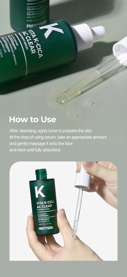PRETTYSKIN - Vita K-Cica AC Clear Treatment - Triple Exfoliating Serum with 65% Centella Asiatica Extract, Cica Exosome & Vitamin K – AHA/BHA/LHA for Smooth, Hydrated Skin