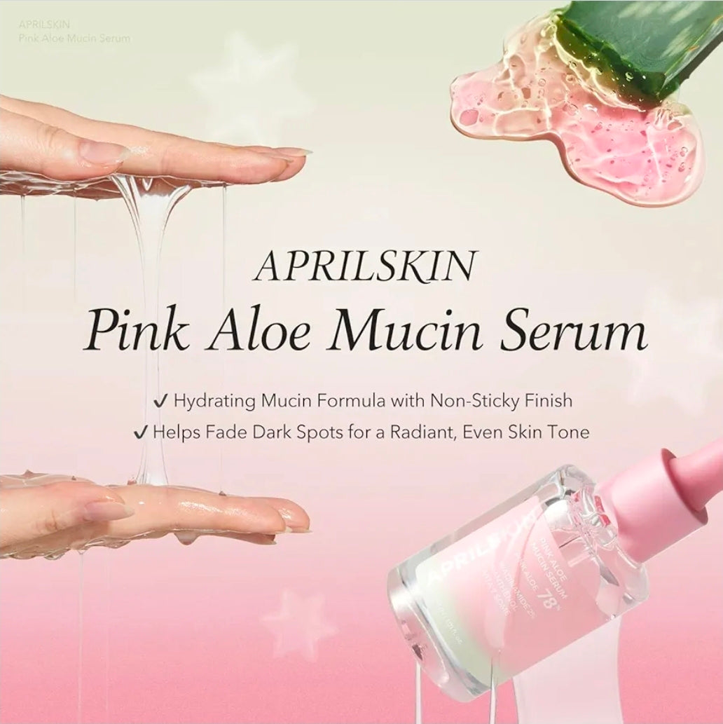 Suero de mucina de aloe rosa APRILSKIN: fórmula hidratante con 78 % de mucina de aloe de Jeju y acabado no pegajoso para una apariencia radiante.