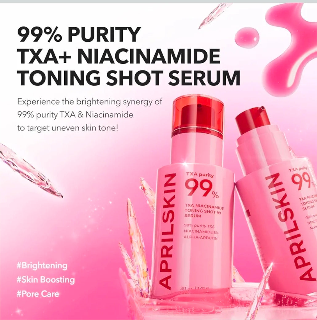 APRILSKIN TXA Niacinamide Toning Shot 99 Spicule Serum - Suero potenciador de la piel para iluminar y cuidar los poros, 99 % de ácido tranexámico de alta pureza 3 % + niacinamida 5 %