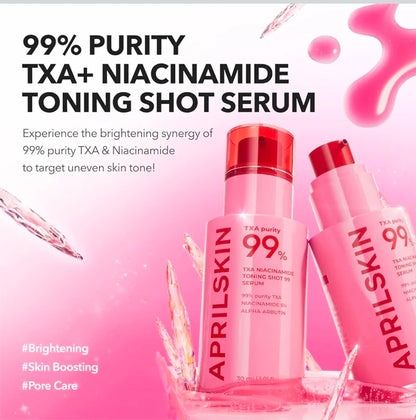 APRILSKIN TXA Niacinamide Toning Shot 99 Spicule Serum - Suero potenciador de la piel para iluminar y cuidar los poros, 99 % de ácido tranexámico de alta pureza 3 % + niacinamida 5 %