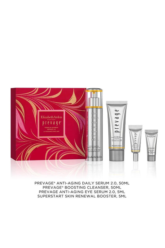 Elizabeth Arden Prevage 2.0 Power in Numbers - Set de 4 piezas - Reduce los signos de la exposición solar dañina: arrugas, líneas finas, manchas oscuras