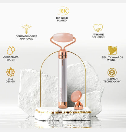 Rodillo y masajeador facial vibratorio de cuarzo rosa Contour Micro
