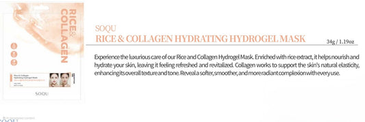 SOQU Rice & Collagen Hydrating Hydrogel Mask - Designed to moisturize, brighten, and improve skin elasticity