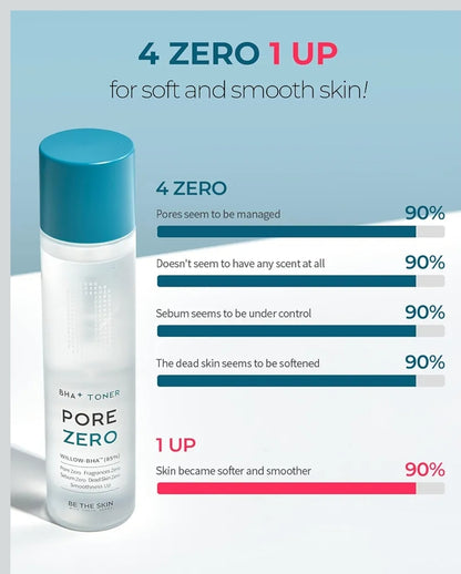 Be the Skin BHA+ Toner Pore Zero Daily Exfoliating Toner - Willow BHA Pore Refining for Acne Prone Skin - Salicylic Acid for Pores and Sebum