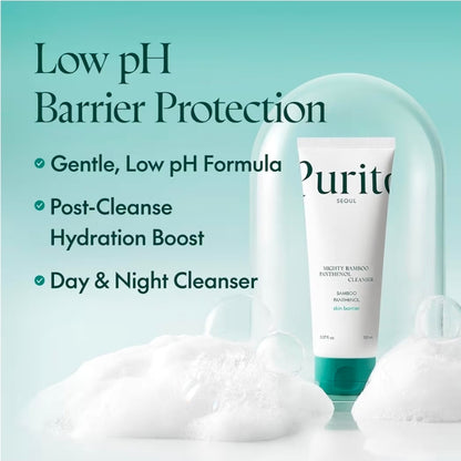 PURITO Mighty Bamboo Panthenol Cleanser - Gentle Face Wash for Moisturizing, Makeup Remover, for Sensitive Skin, Vegan & Cruelty-Free Face Cleanser