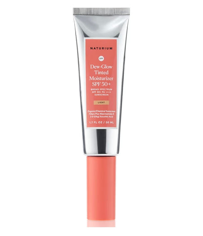 Naturium Dew-Glow Tinted Moisturizer SPF 50+ Light, protector solar hidratante diario y prebase facial con tinte, protector de piel con acabado húmedo, 1.7 oz