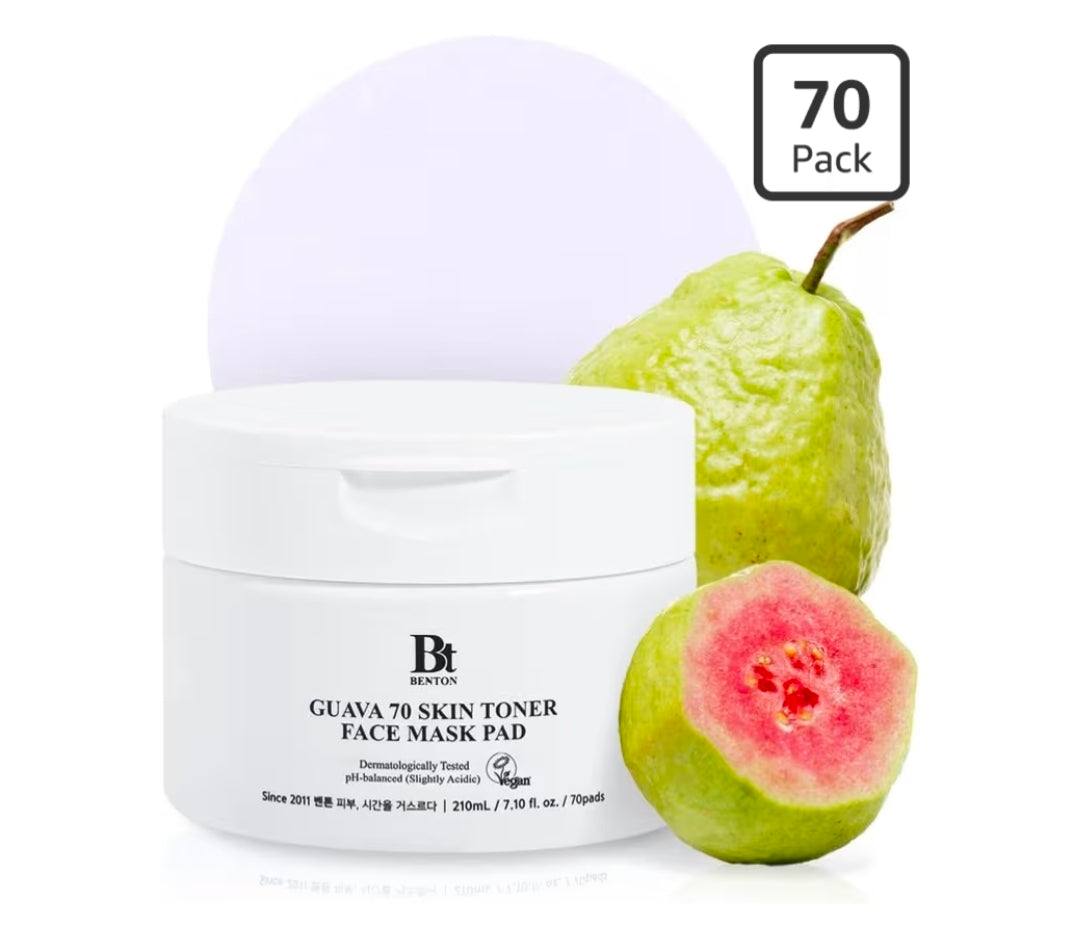 Benton Guava 70 Skin Toner Face Mask Pad - Moisturizer Hyaluronic Acid Soothing Calming Relief for Dry Sensitive, All Skin Types Dewy Luminous Skin, Non-Drying 70 Toner Pads