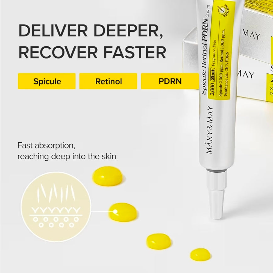 Mary & May Spicule Retinol PDRN Cream - 2000 Shot, Korean Face Moisturizer with Marine Spicules & Nano Liposome Retinol - Pore Texture Firming Treatment, Ceramide Panthenol for Sensitive Skin