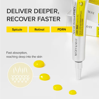 Mary & May Spicule Retinol PDRN Cream - 2000 Shot, Korean Face Moisturizer with Marine Spicules & Nano Liposome Retinol - Pore Texture Firming Treatment, Ceramide Panthenol for Sensitive Skin