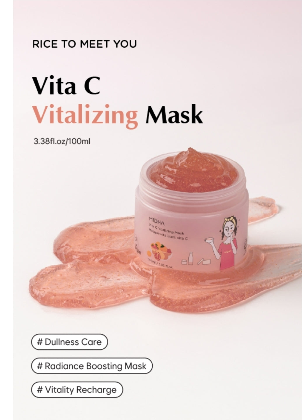 MIDHA Vita C Vitalizing Mask - Facial Wash-off mask, with Vitamin C, Pomegranate and red fruits nutrition, vegan