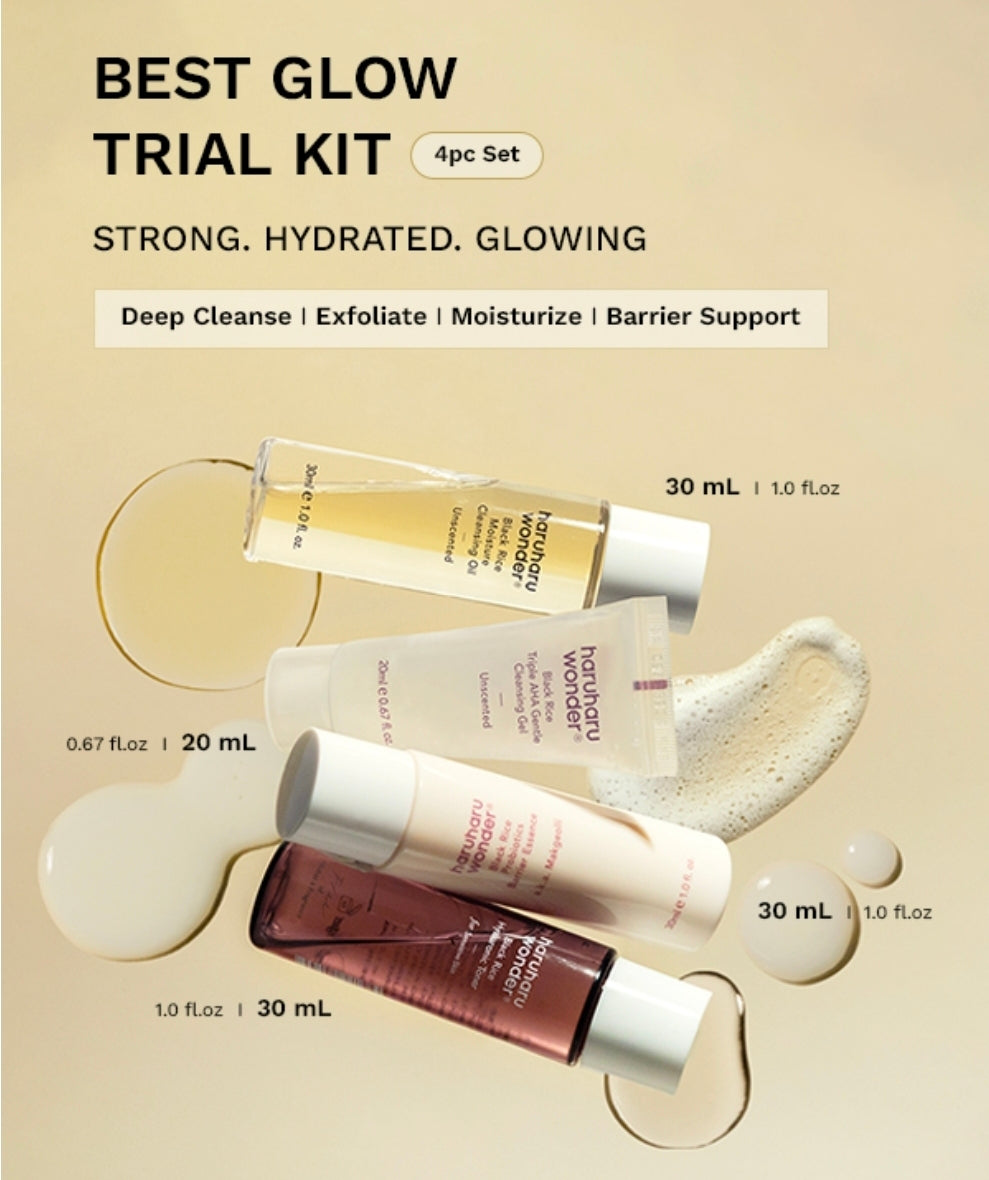 haruharu Wonder Best Glow Travel Kit - Strong, Hydrated, Glowing, Daily Routine, Mini Size, Double Cleansing, Toner, Barrier Essence