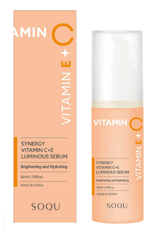 SOQU Synergy Vitamin C+E Luminous Serum - Brightens, Hydrates & Protects - For dullness, uneven skin tone, and signs of aging - Antioxidants