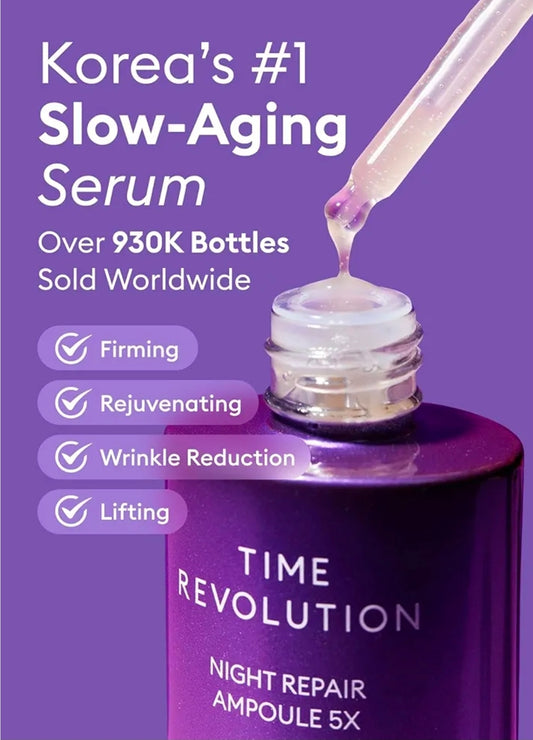MISSHA Time Revolution Night Repair Face Serum Ampoule (5th Gen) - Overnight Probiotic Skincare for Revitalization and Radiance