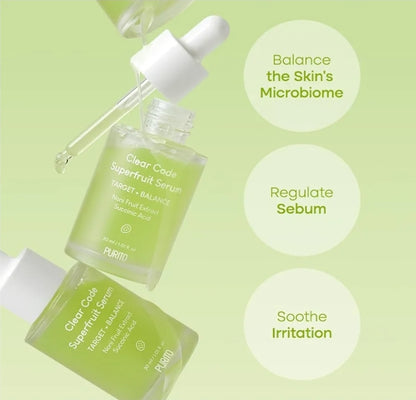 PURITO Clear Code Superfruit Serum - Next-Generation Clarifying Solution with Noni Fruit Extract, Non-Irritating, Vegan, Cruelty-Free, Suitable for Sensitive Skin