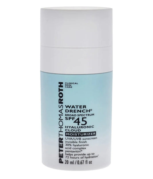 Peter Thomas Roth Water Drench Hidratante de Nube Hialurónica con FPS 45 de Amplio Espectro - Hidratante facial con FPS, ligero y resistente al agua