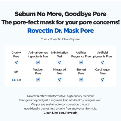 ROVECTIN Dr. Mask Pore Tightening Sheet Mask - Sebum Control and Pore Treatment - 1 Mask