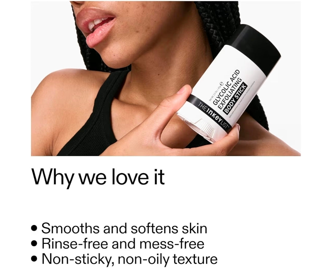 The INKEY List Glycolic Acid Exfoliating Body Stick - Deep Exfoliation for Rough, Bumpy Skin, Fragrance Free, Targets KP & Ingrown Hairs