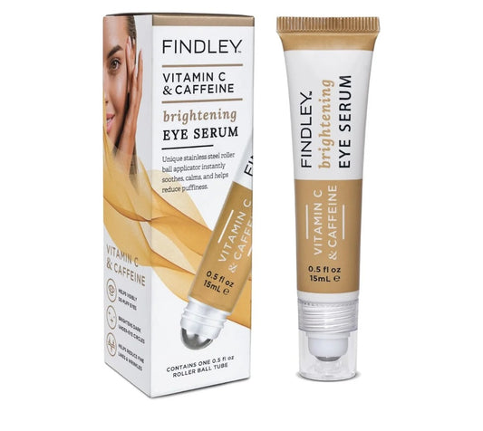 Suero para ojos Findley con vitamina C y cafeína: tratamiento único con bolita de acero inoxidable para la hinchazón y las ojeras.