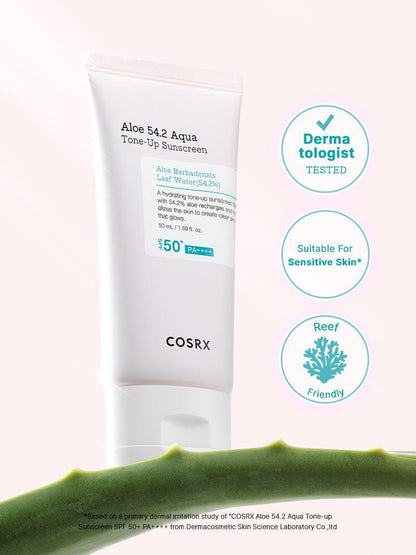 Protector solar COSRX Aloe 54.2 Aqua Tone-up FPS 50+ PA++++