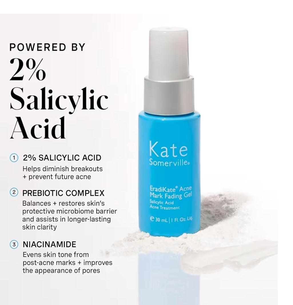 Kate Somerville EradiKate Acne Mark Fading Gel - Salicylic Acid, Niacinamide, Prebiotic Complex, Acne Treatment - Visibly Reduces Acne Scars, Clears Skin & Prevents Breakouts, Clarifies, Protects