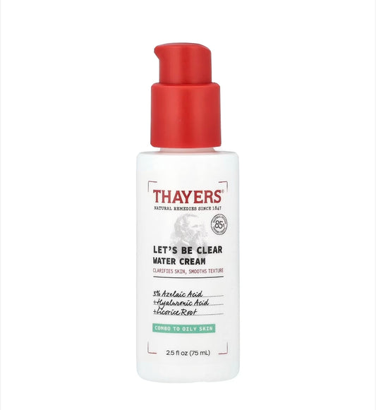 THAYERS Let's Be Clear Water Face Cream - Moisturizer with Azelaic Acid and Hyaluronic Acid, Skin Care for Oily to Combination Skin