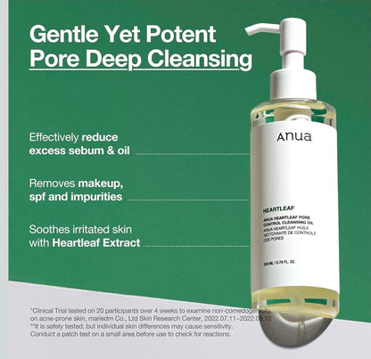 Aceite limpiador de poros Anua Heartleaf - Aceite limpiador facial, removedor de puntos negros y maquillaje