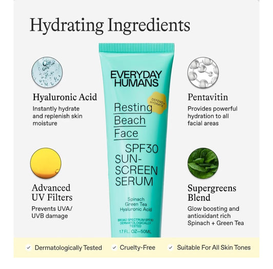 Suero protector solar facial FPS 30 Resting Beach Face de Everyday Humans