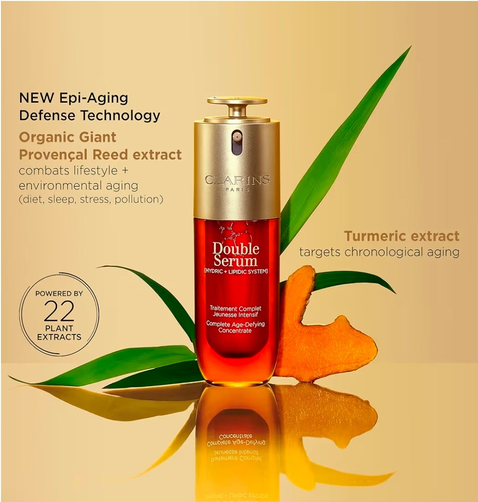 Clarins DOUBLE SERUM 1.7oz - Anti Aging Face Serum, Visibly Firms, Smoothes, Boosts Radiance, and Refines Pores, 24H Hydration, All Skin Types - Daily serum in perfect ratio to mimic skin for max efficacy on firmness, wrinkles, radiance