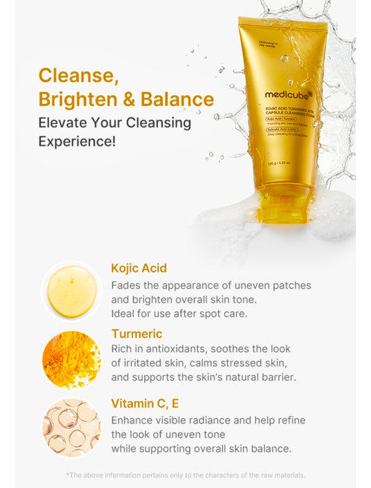 medicube Kojic Acid Turmeric Vita Capsule Cleansing Foam - for Balancing Uneven Skin Tone & Texture Fade Appearance of Uneven Patches