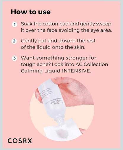 COSRX Calming Liquid Mild: solución perfecta que ayuda a prevenir el acné leve mientras se elimina el sebo con agua de té verde, BHA y PHA.