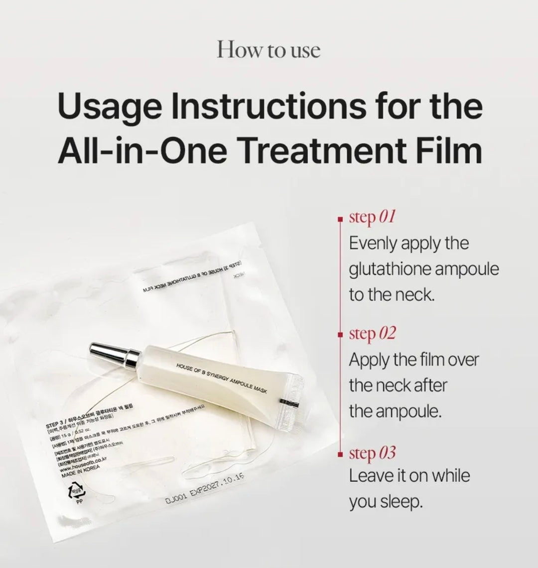 House of B Glutathione Neck Film Set - High purity Glutathione, it reduces neck wrinkles, improves skin elasticity and brightens skin tone at once