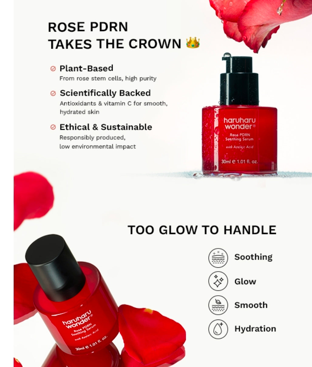 Haruharu Wonder Rose PDRN Soothing Serum - Azelaic Acid, Redness Relief, Barrier Repair, Bulgarian Rose, Lightweight Formula for Sensitive Skin, Fragrance Free, Korean Skincare, Vegan