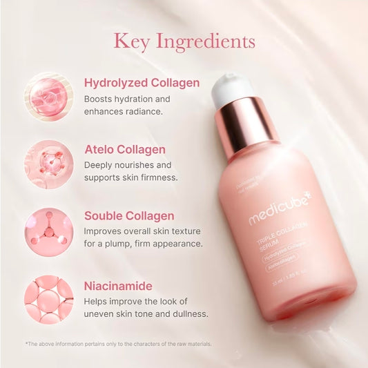 Medicube Triple Collagen Serum - Nourish dull skin with Triple Collagen Complex - A lightweight serum with Niacinamide and Hyaluronic Acid