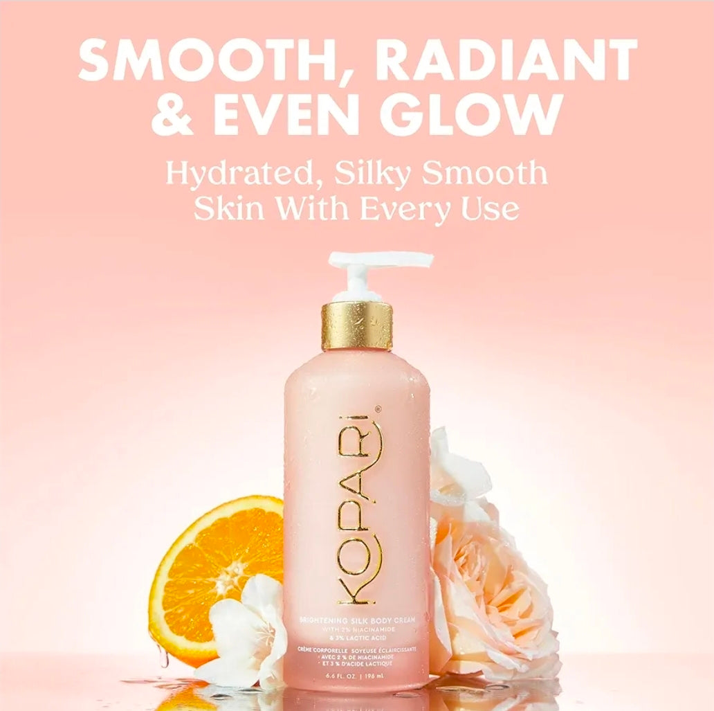 Kopari Brightening Silk Body Cream with 2% Niacinamide, AHAs & Kakadu Plum – Hydrating Body Lotion for Radiant, Even Skin Tone, Lightweight, Fast-Absorbing, Juicy Pink Guava Scent