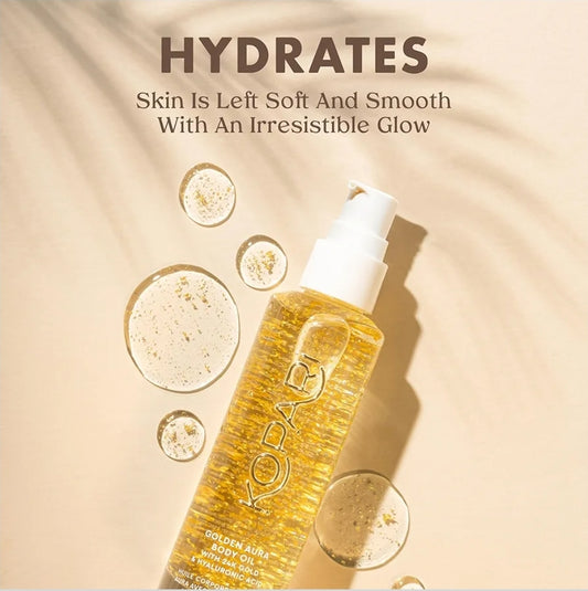 Kopari Golden Aura Body Oil with 24k Gold & Hyaluronic Acid - Hydrating Formula for Glowing Skin, Improves firmness and smoothness